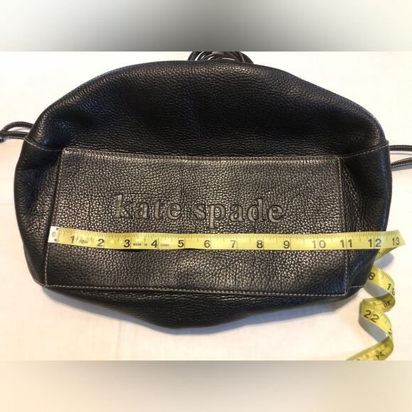 Kate Spade Drawstring Hobo Bag Black Pebbled Leather White Stitching - Picture 7 of 11